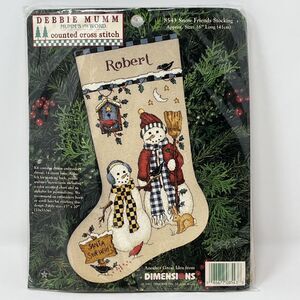 1997 Debbie Mumm Counted Cross Stitch Snow Friends Stocking Christmas Robert